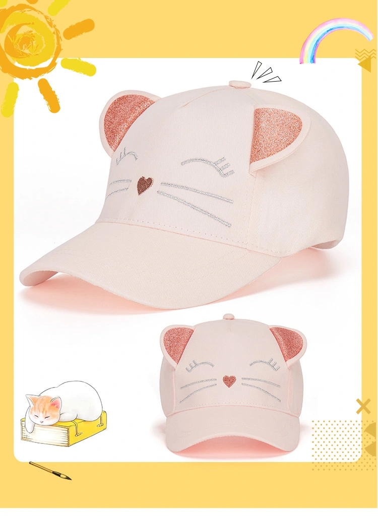 Customized Spring Summer Adjustable Embroidery Cute Pink Children Baseball Caps Sun Caps