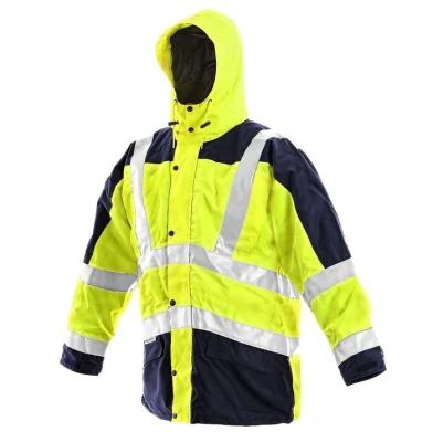 Maßgeschneiderte wasserdichte, atmungsaktive, hochsichtbare 300D-Oxford/PU-Jacke, reflektierende Jacke mit hoher Sichtbarkeit, 5-in-1-Arbeitsparka