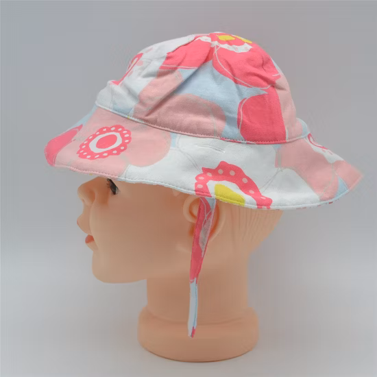 Benutzerdefinierte Sommer 100 % Baumwolle Cartoon Blume Strand Outdoor Kinder Kinder Eimer Hut mit kurzer Krempe für junge Babys